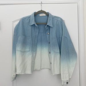 100% Cotton Cropped Ombre Denim Jacket